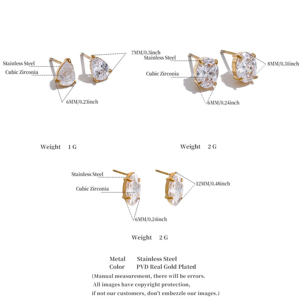Yhpup Shiny Cubic Zirconia Geometry Small Stud Earrings High Quality Stainless Steel Dainty Fashion Aesthetic Jewelry PVD Plated