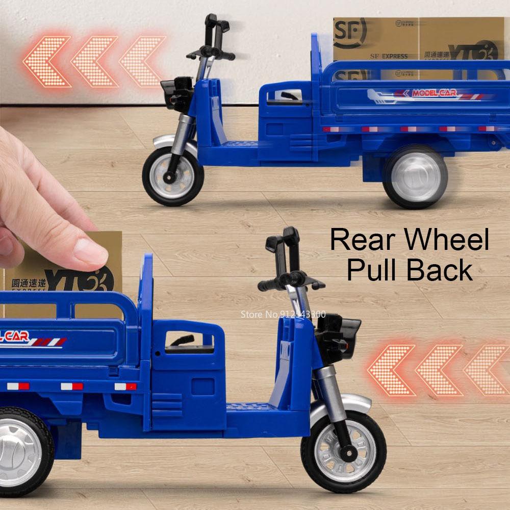 1:12 Tricycle 946 Retro Motorcycle Model Toy Car Sound Light Shock Absorption Express Delivery Vehicle Models Collection Gifts
