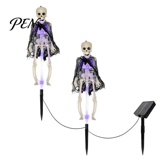 PVC Realistic Bat Statues Solar Halloween Garden Lights, Skeleton Pathway Decor, Waterproof LED Haunted House Decor Spooky Stake Light for Outdoor