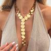 Tank Top Necklace Chunky Y Necklace Metal Discs Choker Textured