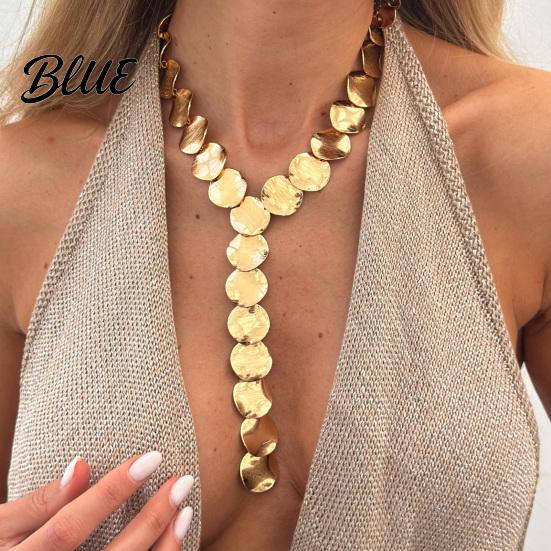 Tank Top Necklace Chunky Y Necklace Metal Discs Choker Textured