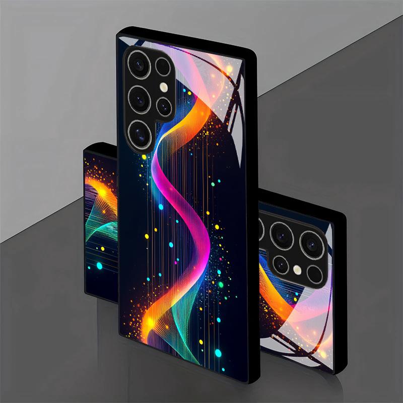 Cyber Neon Pattern Glass Phone Case Suitable for Samsung Galaxy S26 S25 S24 S22 S21 S20 FE/Ultra/Plus Anti Drop Back Cover