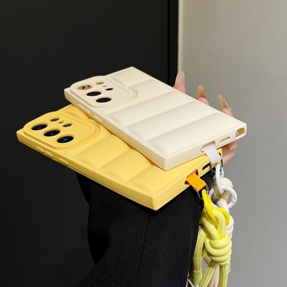 Fashion Lanyard Crossbody Down Jacket Case for Samsung Galaxy S25 Ultra S22 S23 Plus S24 FE A56 A55 A54 A16 Pure Color TPU Cover