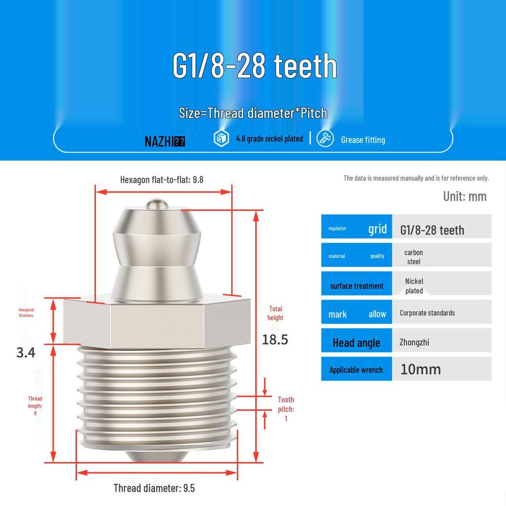 Nickel-Plated Iron Bent Grease Nipple Grease Gun Head M6-M14 G1/8