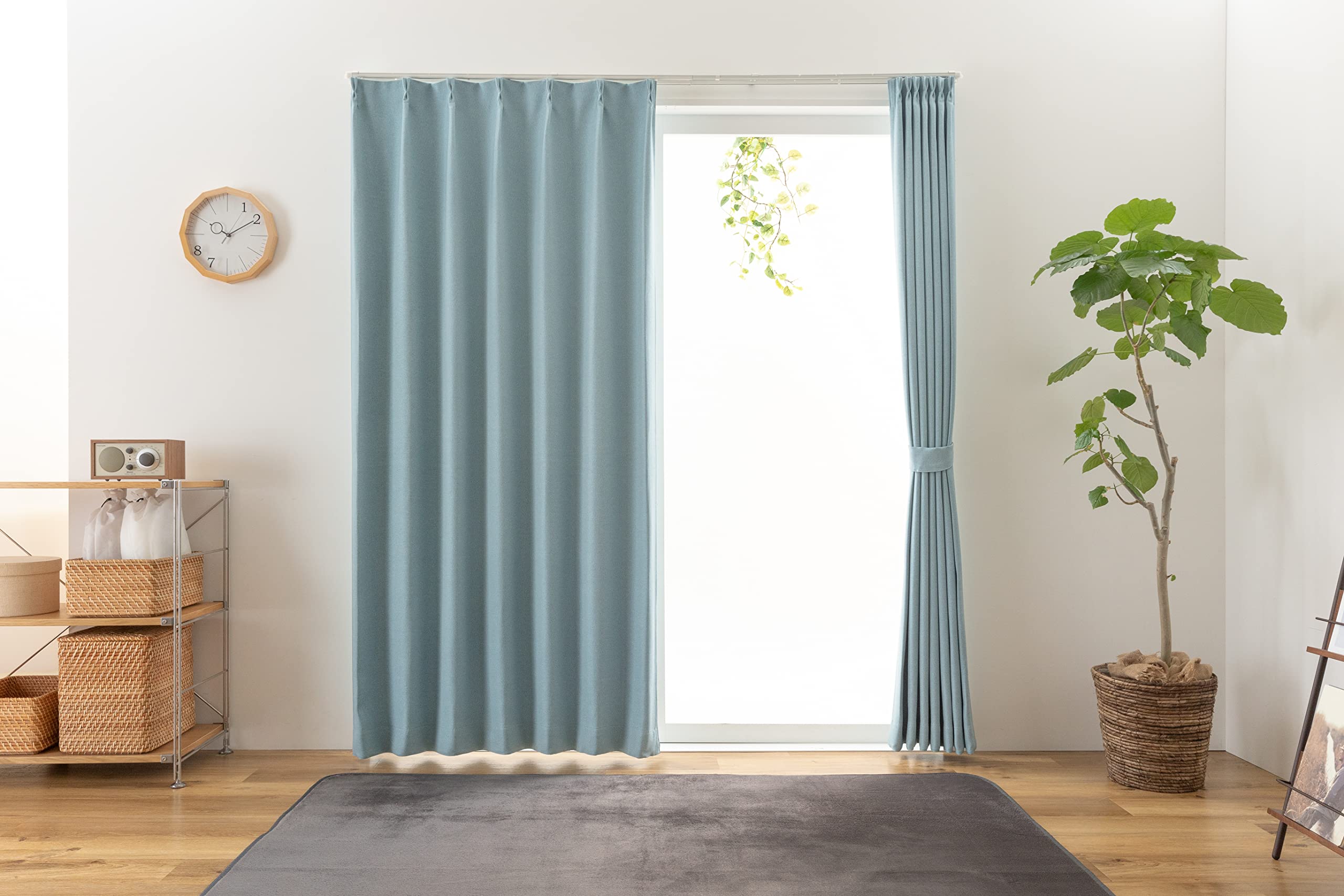 

Univer Drape 100cm Wide x 135cm Set of Flame Light Blocking Level Energy Shape Stacy Curtains, Long, 2, Retardant, 2, Saving, Memory, Turquoise,