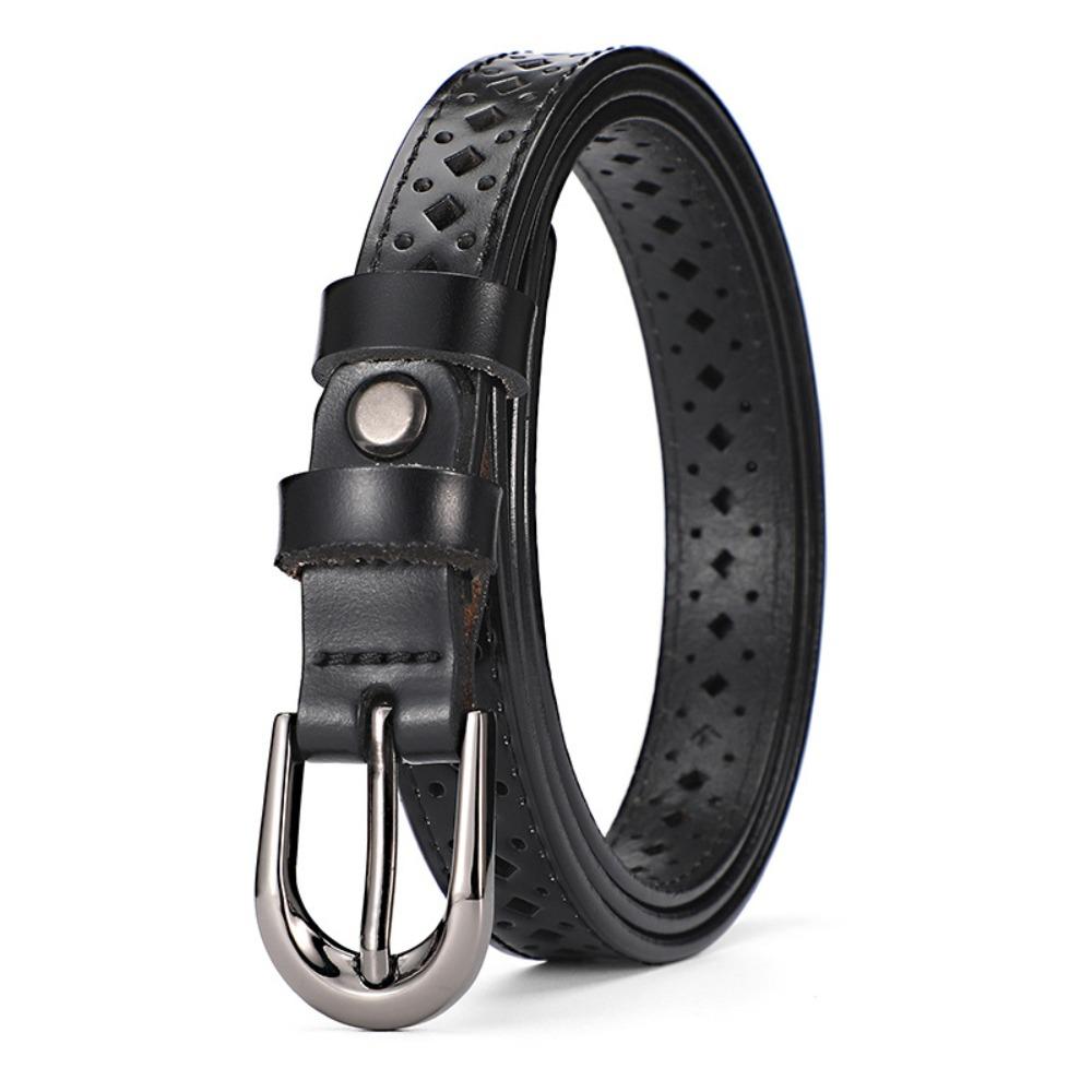 

Adjustable Versatile Hollowed-out Belt Porous Leather Dress Waistband Simple Pin Buckle Metal Buckle Belt Waist Accessory чёрный
