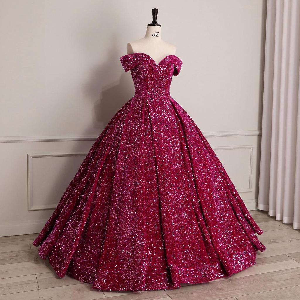 Cross-border Shiny Pitaya Puffy Skirt Wedding & Evening Gown