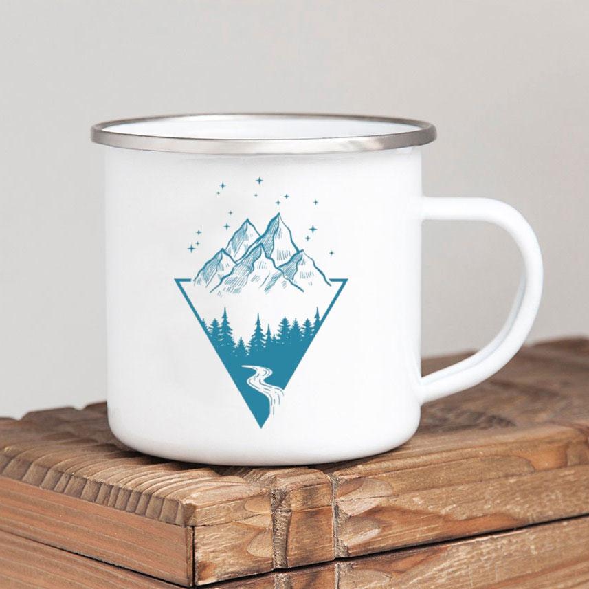 Caneca de café esmaltada Forest Camp Adventure Together Camping Cup Ideia de presente para campista Canecas de fogueira ao ar livre Festival ao ar livre Viagem