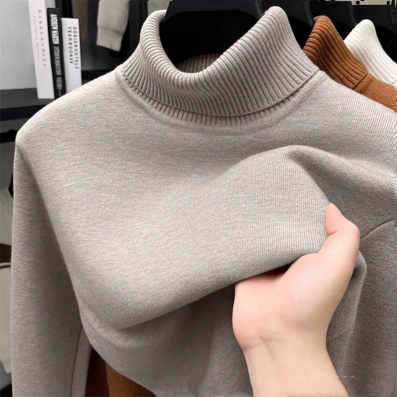 Men's Autumn And Winter Warm Velvet Inner High Collar Sweater