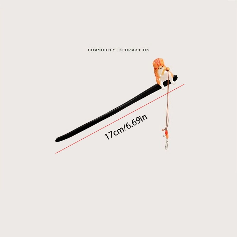 Cat Fishing Hanfu Hairpin Black Sandalwood Wooden Hair Stick Antique For Girl