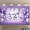One 2D Flat Purple Glitter Background Cloth for Birthday Celebration Suitable for Birthday Parties and Themed Events.