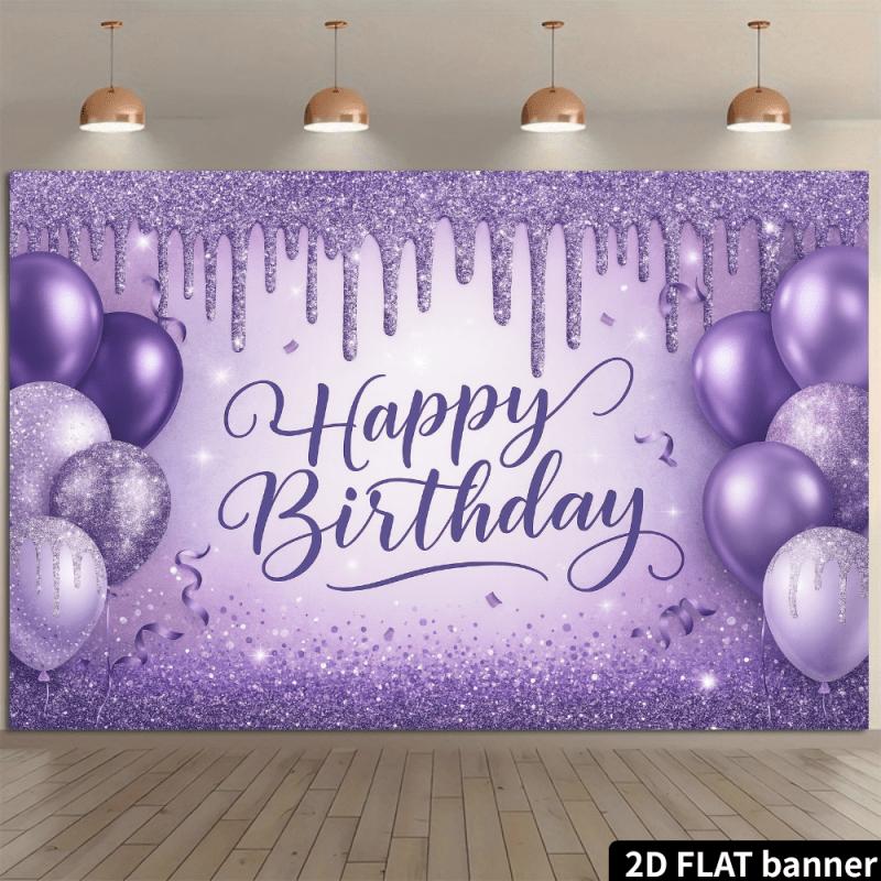 One 2D Flat Purple Glitter Background Cloth for Birthday Celebration Suitable for Birthday Parties and Themed Events.