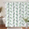 1pc Green Leaf Shower Curtain, Gradient Green on White, Fresh Natural Design, 70x70", 12 Hooks, Machine Washable Polyester