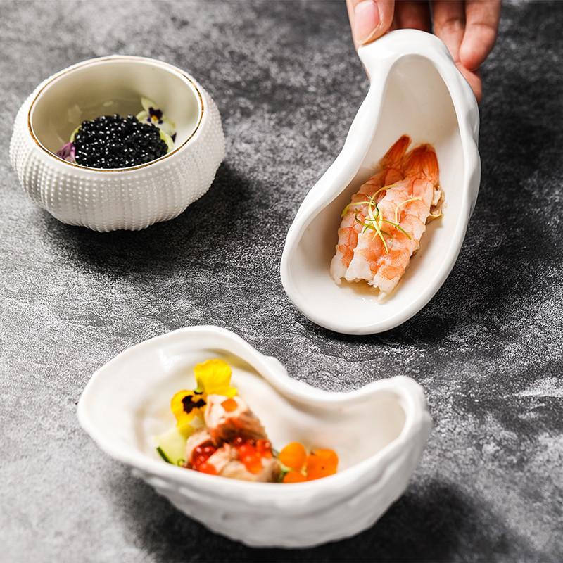 Piatto Bianco Ceramica Riccio di Mare Ciotola da Dessert Piatto Irregolare Ostrica Decorazione Ristorante Stoviglie Ciotola Condimenti Piatto Spezie