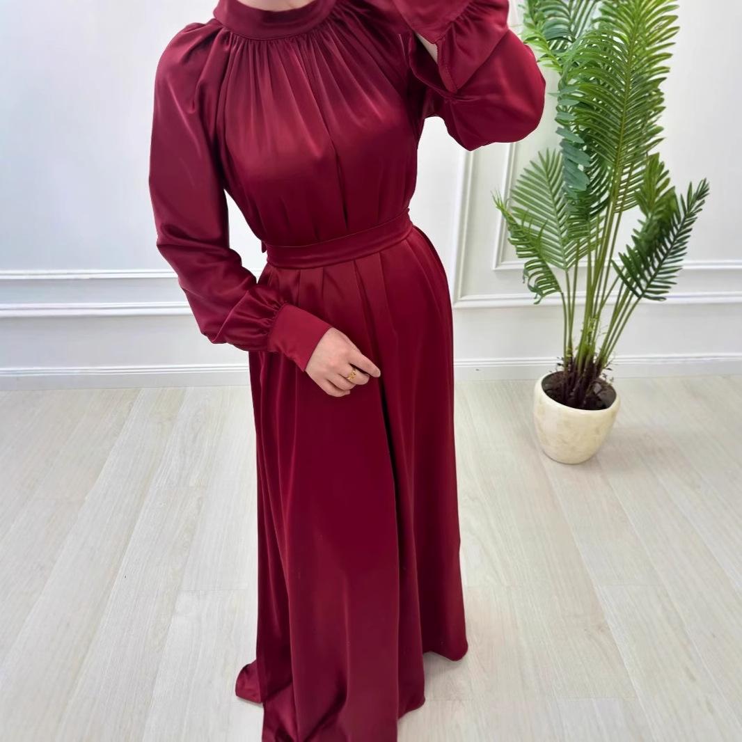 

Elegant European & American Spring 2025 Solid Color Long Sleeve Round Neck Dress XXL