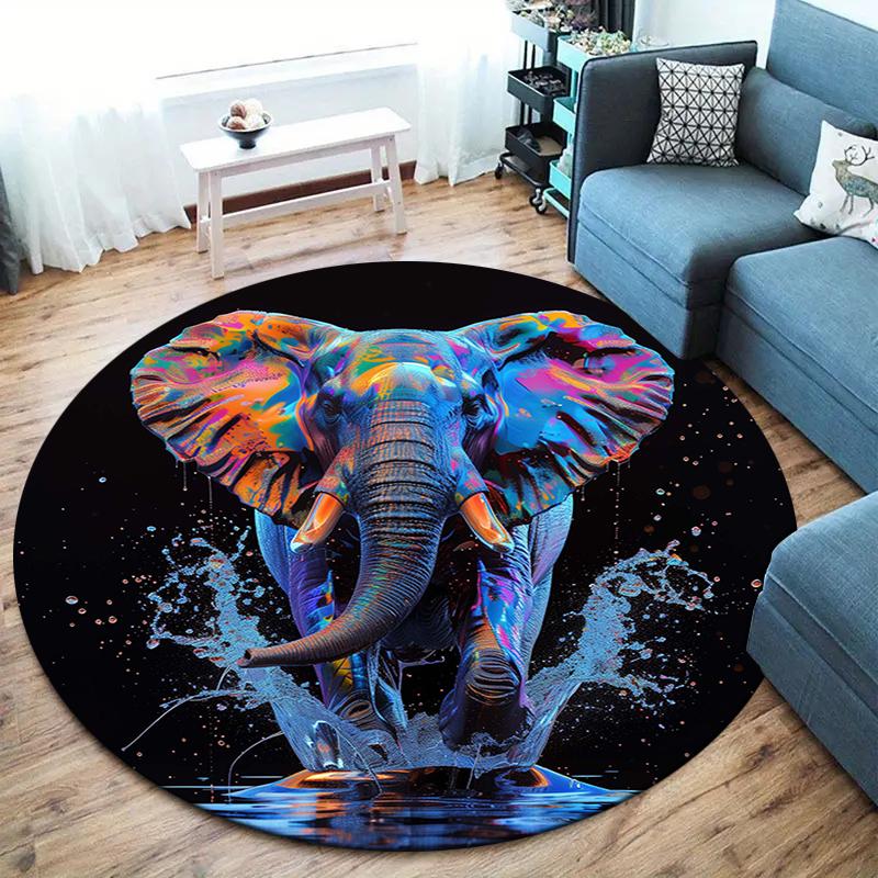 elephant Round Area Rug,Carpet Rug for Living Room Bedroom Sofa Playroom Decor,Non-slip Floor Mat