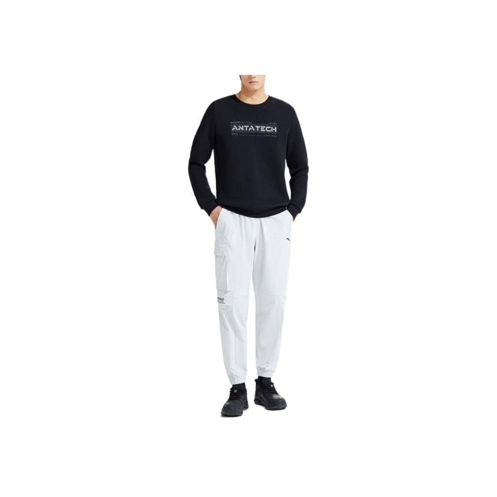 Anta Logo Print Crew Neck Pullover Sweatshirt Men Tops Basic-Black 152317727-4