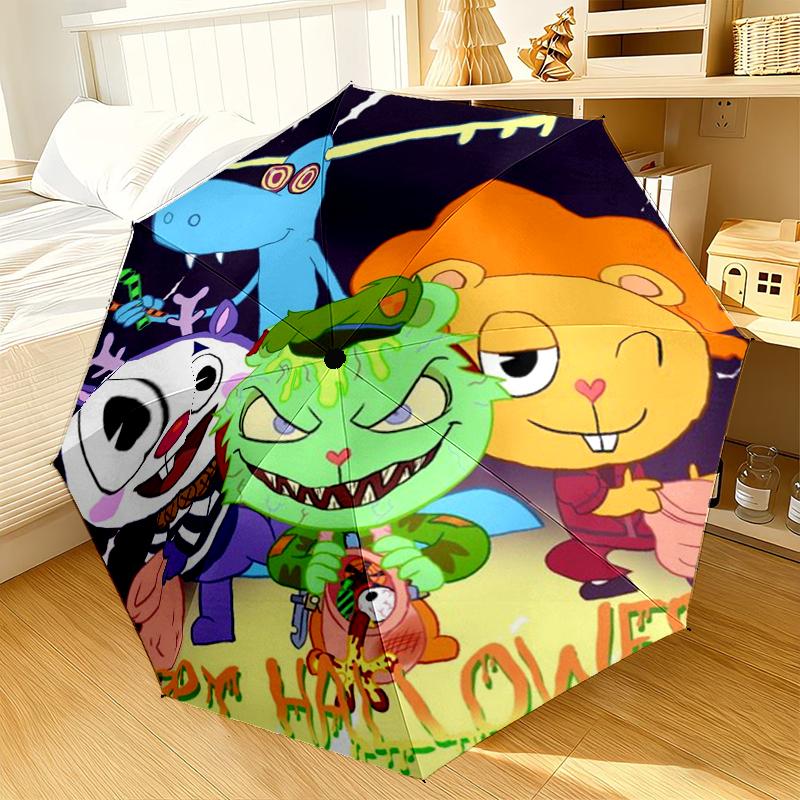 Happy Tree Friends Anniversary Umbrella 8-Frame for Travel, Camping, Casual Lightweight Portable Umbrella, Essential for Every Family Holidays Gift