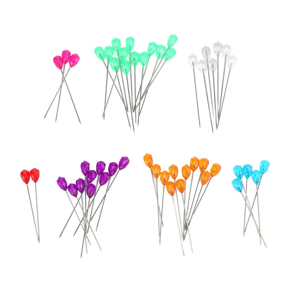 100Pcs Diamond Head Pin Pear Shaped Straight Colored Transparent for Floral Bouquets Sewing
