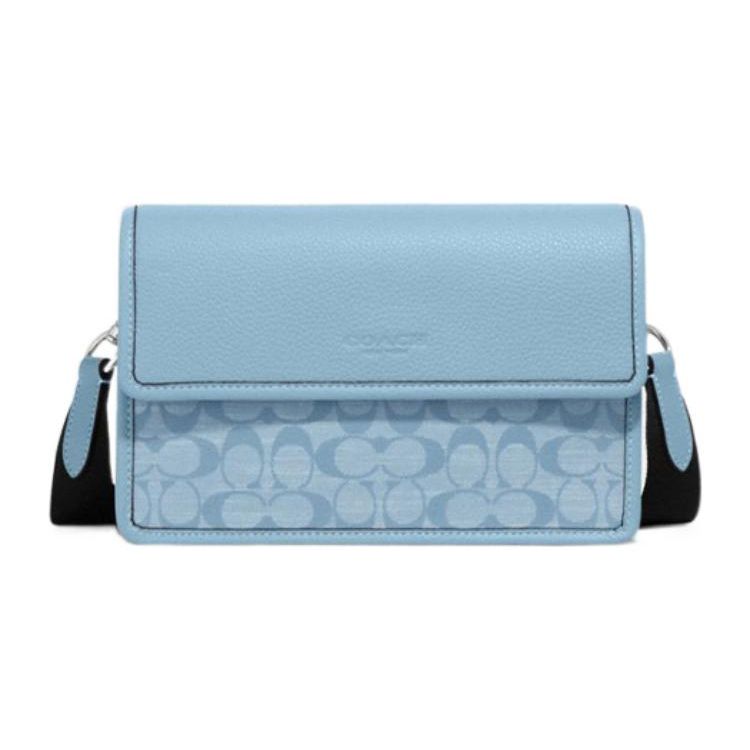 

Coach Turner 25 Classic Monogram Flap Closure Chambray Jacquard Fabric And Leather Shoulder Bag Women Shoulder Bag Light-Blue CH828-SVLB Gift Box Sets (Basic Set+Black Box)