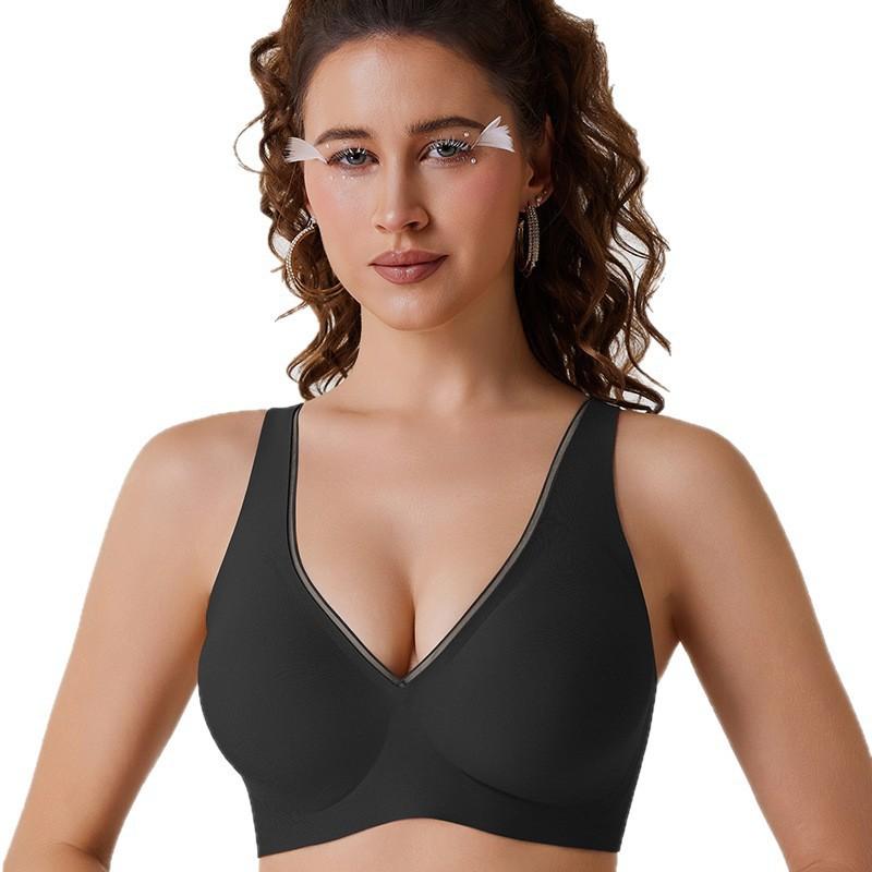 Women Plus Size Seamless Wirefree Soft Support Gathering Anti Sagging Bra S чёрный