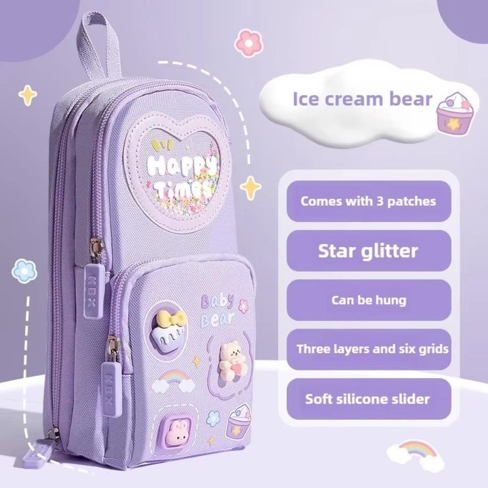 Cute 3 Layers Pencil Case Large Capacity Organizer Storage Bag Cartoon Pen Box Students