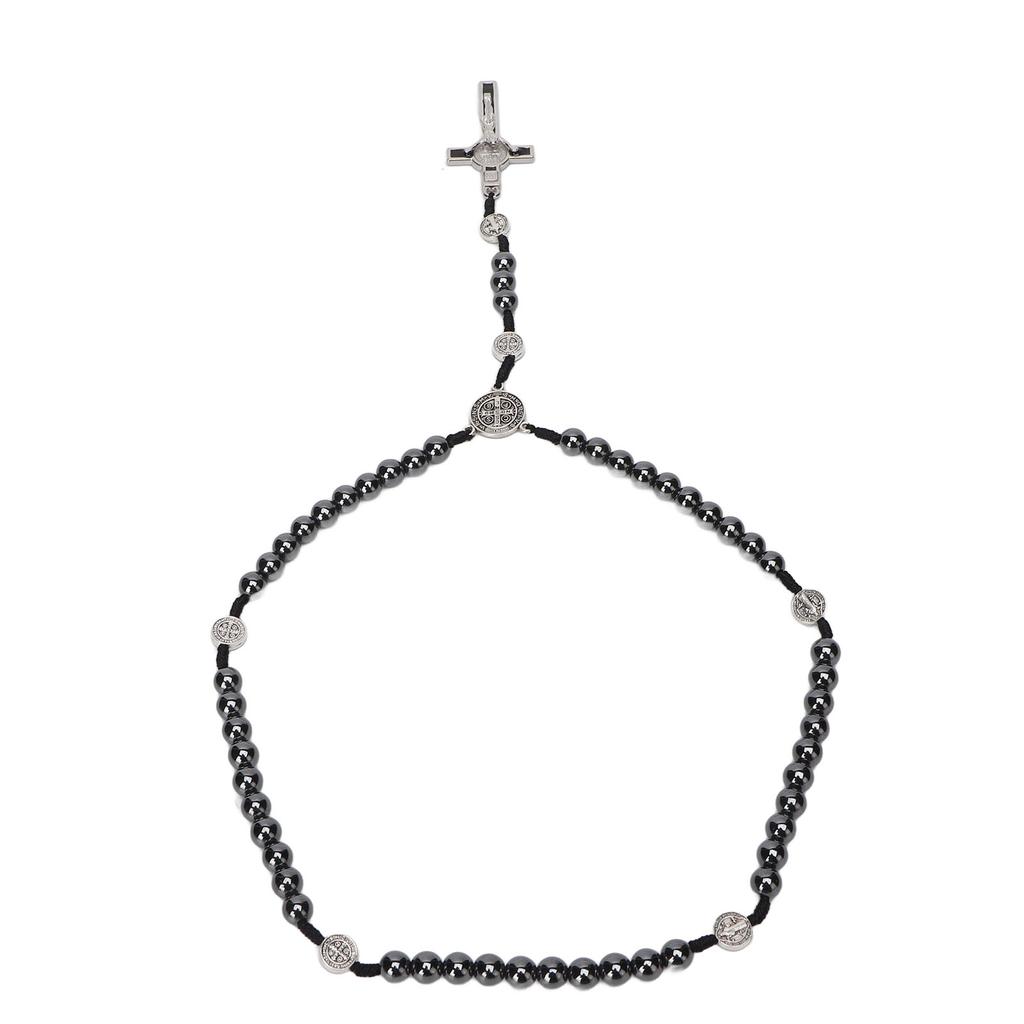 Rosary Necklace Obsidian Crucifix Pendant Catholic Beads Rosary Necklace for Praying Gifts