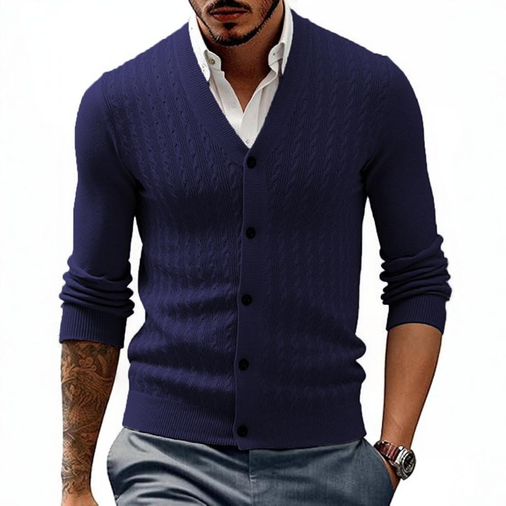 New Business Casual Men's V-neck Cardigan Knitted Sweater Slim Button Casual Sweater Jacket Men