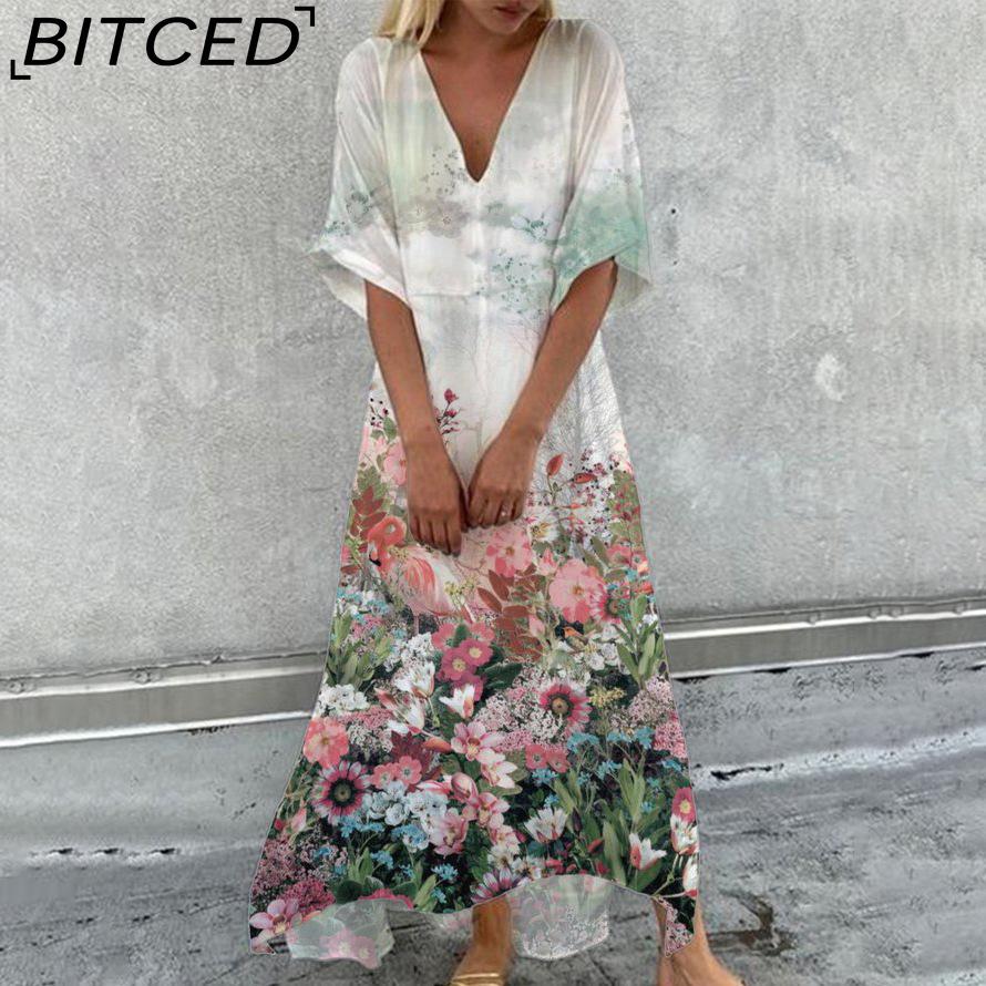 BITCED Women's Fashion-Forward Printed V-Neck Three-Quarter Sleeve Dress