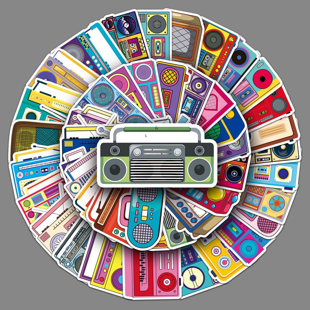 50 Cartoon Radio Doodle Stickers Personalized Retro Creative Decoration Mobile Phone Suitcase Water Cup Stickers
