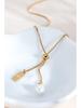 18K Gold-Plated Pearl Necklace with Adjustable Drawstring - Titanium Steel Clavicle Chain for Women