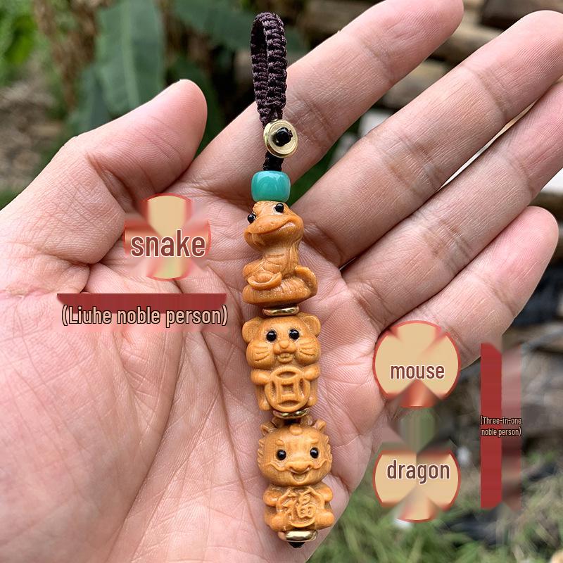 Twelve Zodiac Green Sandalwood Phone Charm - Cute Cartoon Pendant for Bags and Accessories
