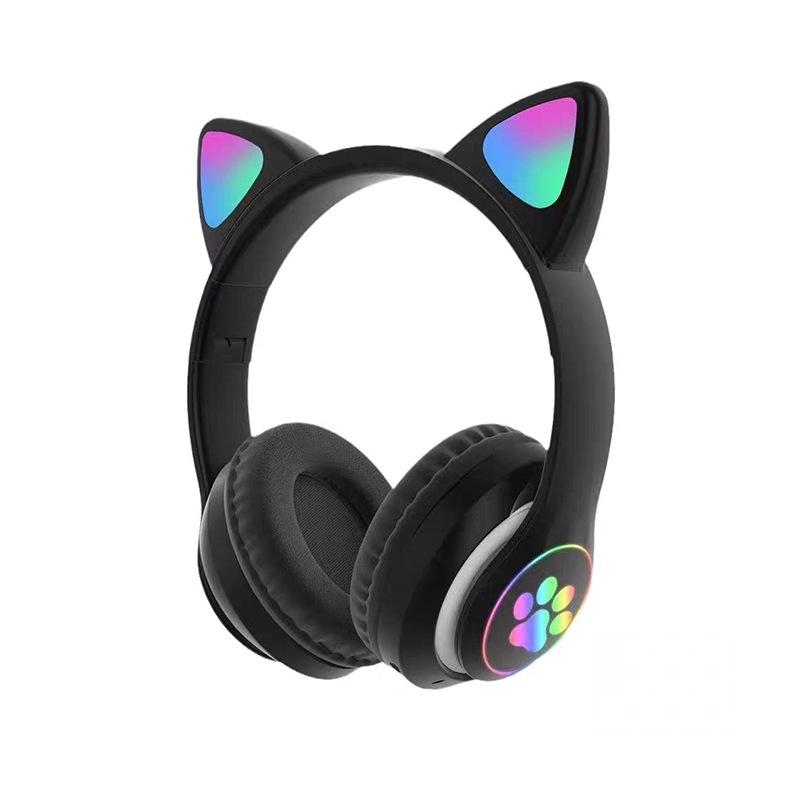 

Head-mounted bluetooth headset luminous cat ear cartoon wireless e-sports game headset чорний