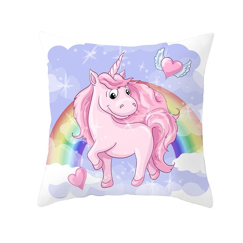 Time Cartoon Home Decor Pillow Purple Unicorn Pillowcase Rainbow Sunrise Sofa Cushion Cover
