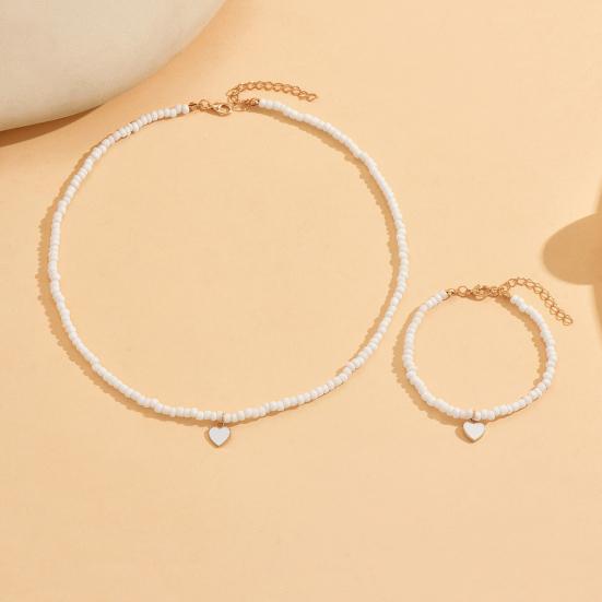 2Pcs/Set Women Necklace Bracelet Faux Pearl Decor Geometric Design Adjustable Length Rose Golden Necklace Wristband Set