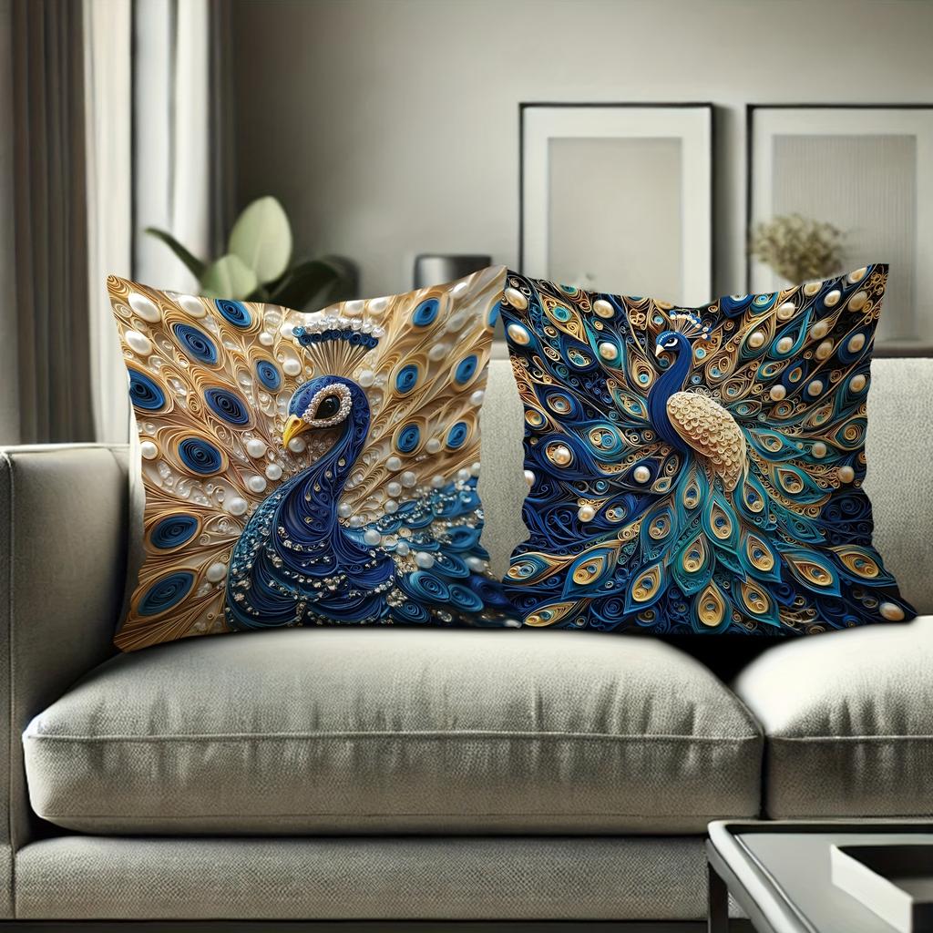 Luxusní dekorativní povlak na polštář s pavím motivem, ultra měkký polyesterový materiál, povlak na polštář na opěrku pohovky v obývacím pokoji, povlak na polštář do auta, domácí dekorace