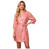 Peignoir Imperméable à Manches Courtes et Col en V Ouvert sur le Devant avec Ceinture pour Femme, Cache-Maillot Court pour Piscine et Fête Aquatique