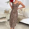 Leopard Print Satin Nightgown Deep V Crisscross Backless Sexy Camisole Women's Loungewear 813 Bold Trendy Sleepwear with a Wild, Feminine Edge