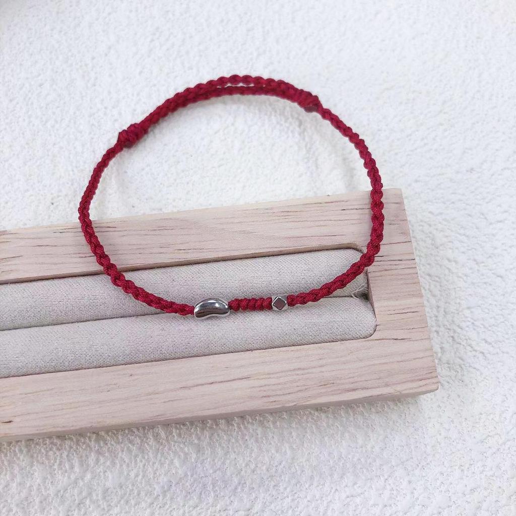 S925 Sterling Silver Red Rope Bracelet Pair - Acacia Bean Good Luck Valentine's Day Gift.
