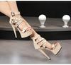 Voesnees Chic High Belt Buckle Sandals 14CM Women Zipper Wedding Shoes 2024 Summer Square Heel Platform Lady Party Models Shoes