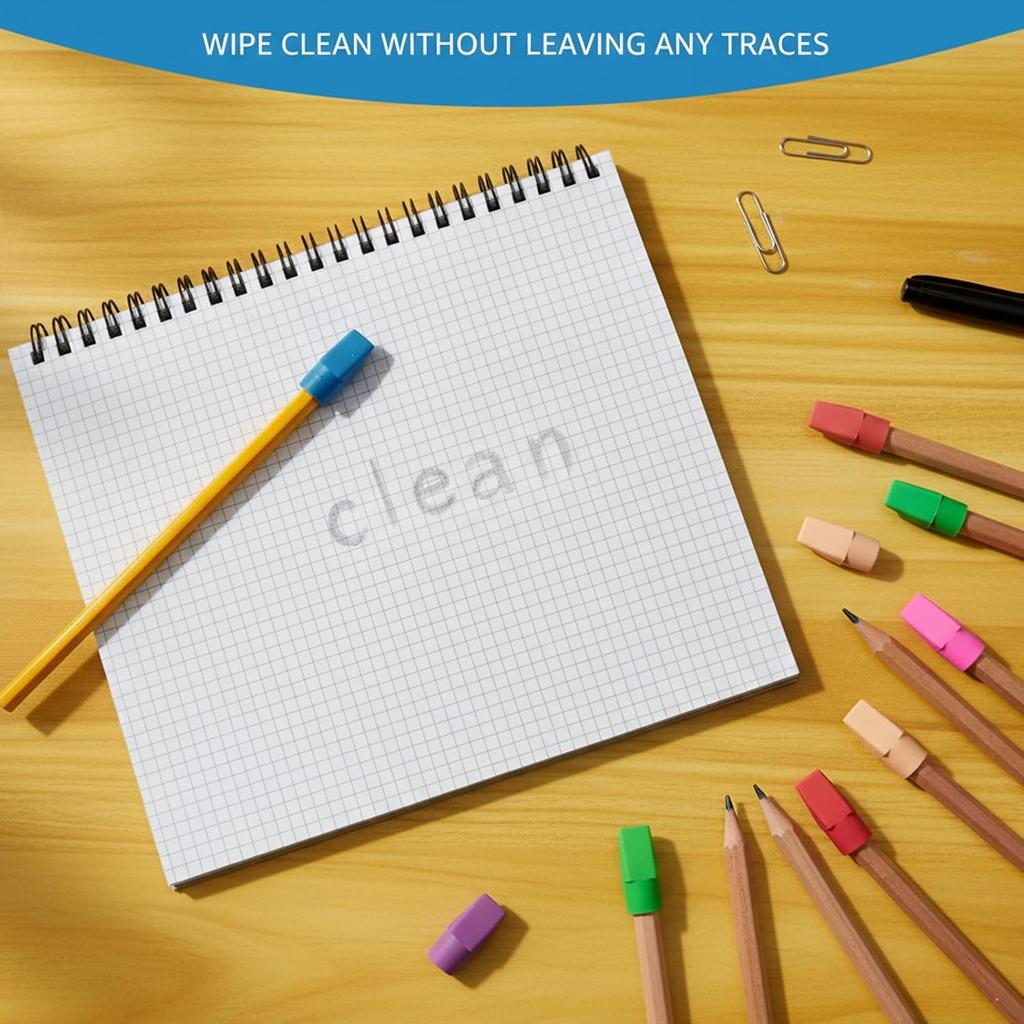 195PCS Pencil Top Erasers, Latex Free Chisel Shape Top Pencil Erasers, 10 Assorted Colors Classroom Erasers for Teachers, Students, School and