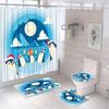 Funny Penguin Shower Curtain Set Animal Antarctic Ice Field Nature Blue Sky Bathroom Curtains Non-Slip Bath Mat Rug Toilet Cover