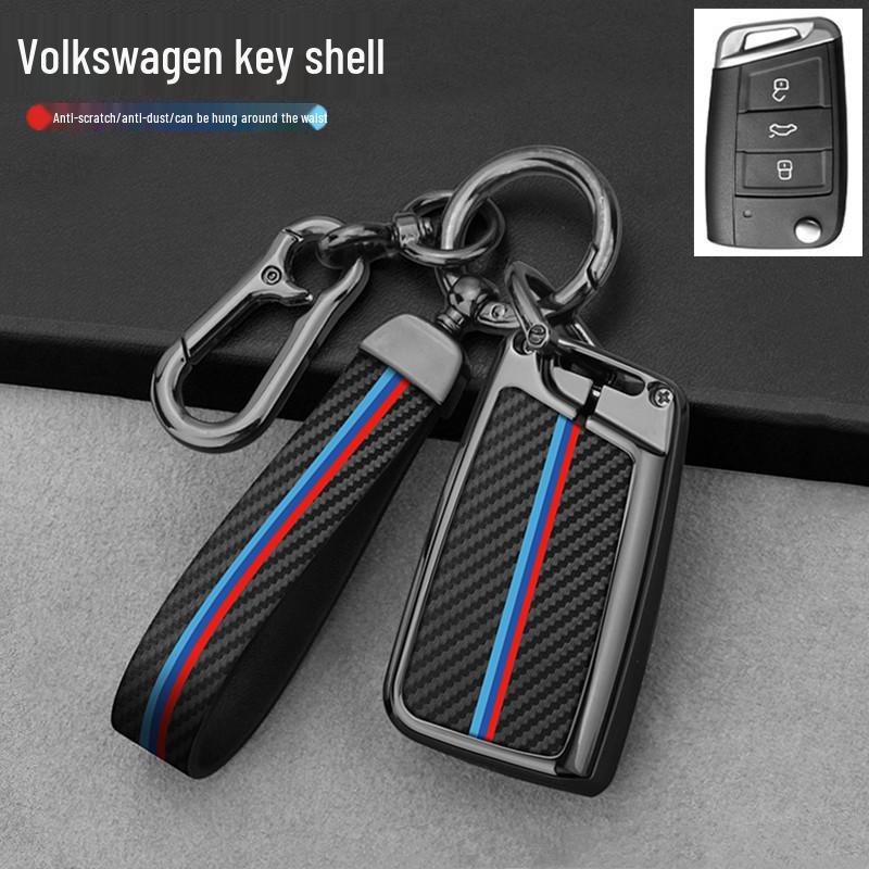 Housse de clé Volkswagen pour Sagitar, Lavida, Bora, Lamando, T-Cross, Tharu, Tayron, Tiguan L - Coque et boucle de clé de voiture.
