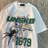 Knitted Love American Retro Spider Print Short Sleeve T-shirt Men Women Trendy Cotton Loose Versatile Couple Tops T Shirt