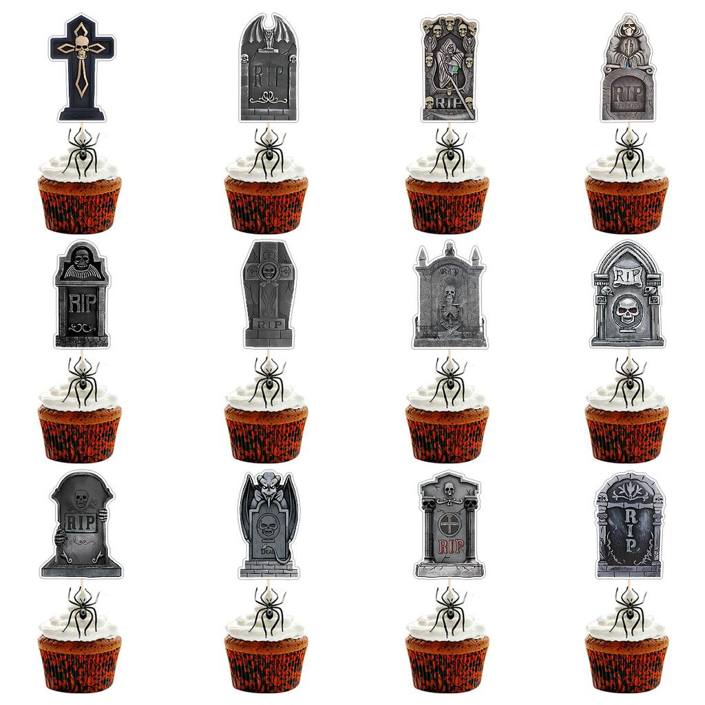 Halloween Paper Blood Knife String Latte Happy Halloween Grim Reaper Tombstone Cake Plug-In Set