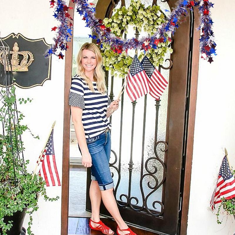 4th Of July Tinsel Garland Star Patriotic 4th Of July Twist Garland 2x Celebration Holiday Decorations Hangable Parade Ornaments