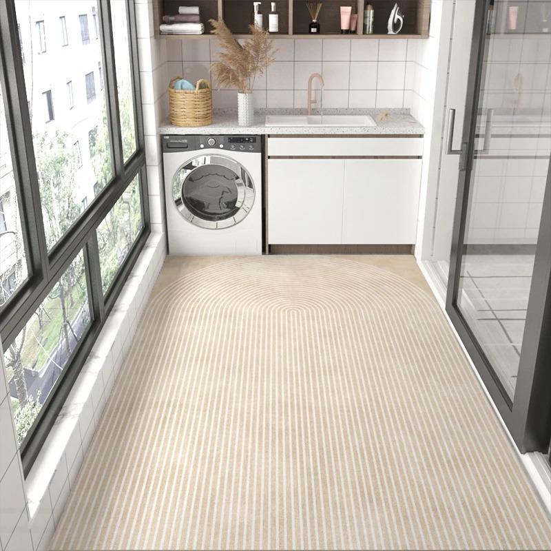 Striped PVC Kitchen Carpet Living Room Non-slip Leather Rugs Thick Entrance Door Mat Balcony Waterproof Oil-proof Large Area Rug