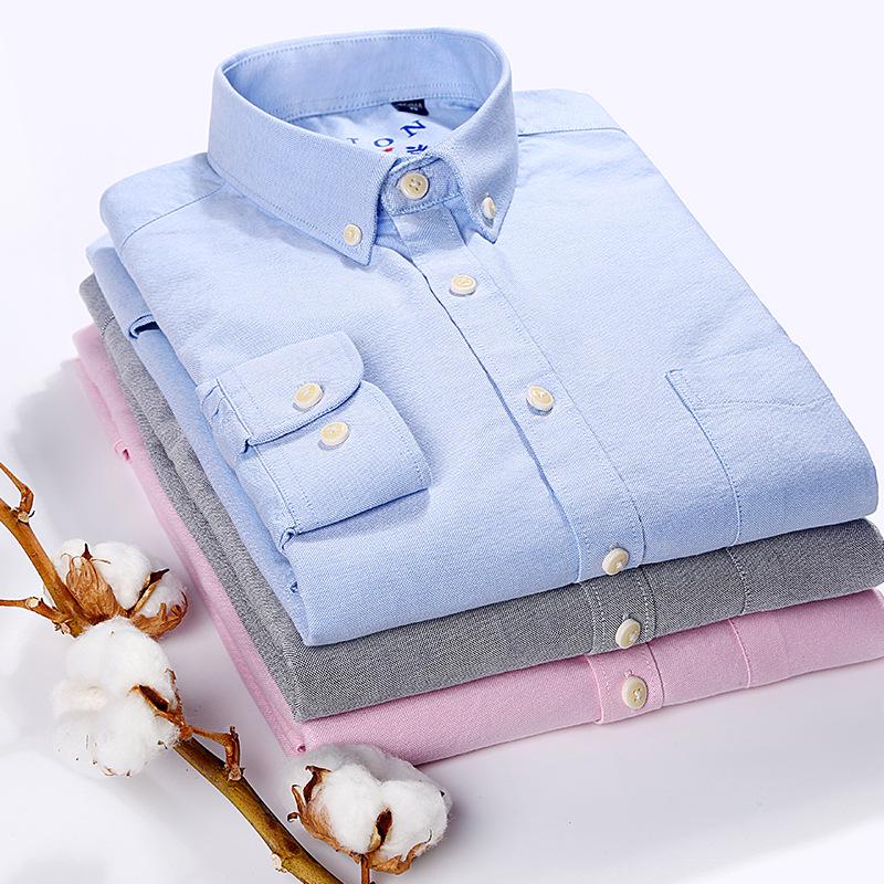 Men's Spring Cotton Oxford Long Sleeve Solid Color Shirt - Business Casual Slim Fit