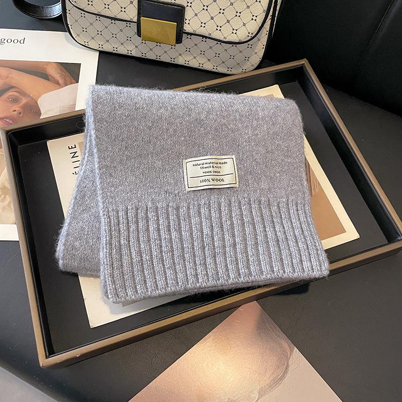 Autumn and winter monochrome dual-purpose extended warm knitted soft waxy skin-friendly wool scarf shawl schoolgirl