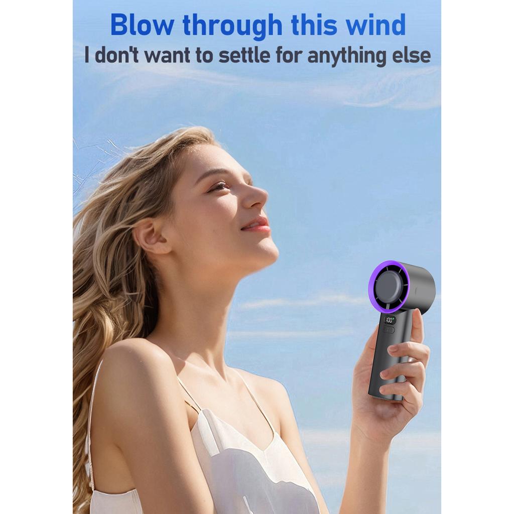100 Speed Portable Fan with LCD Display, Handheld Cooling Fan, 10m s High Wind Speed, 4000mAh Battery, Ice Ceramic